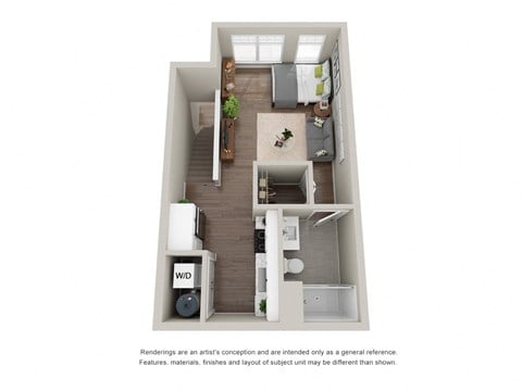 Floor plan for studio, 1 bath, 523 sqft